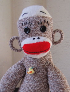 Throckmorton S. Monkey portrait pose with ducky diaper pin
