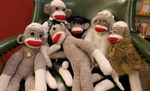 Sock Monkey Family on a Chair at Red Balloon