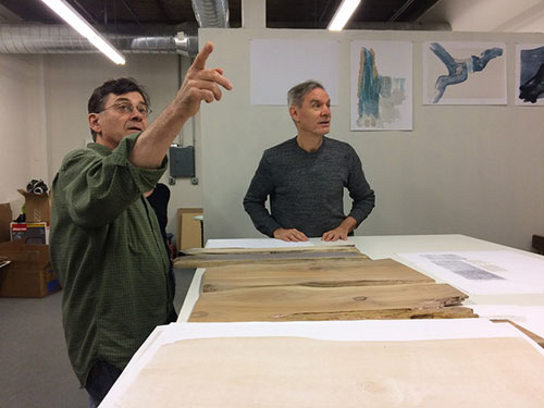 Gordon Shanilec and John Coy at Shanilec's studio, working on My Mighty Journey: A Waterfall's Story