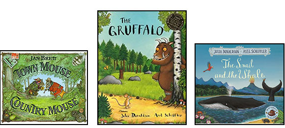 Town Mouse Country Mouse, The Gruffalo, The Snail and the Whale